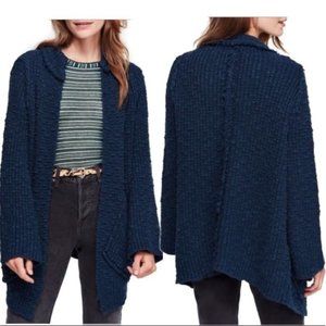 Free People Waterfront Open Front Marine Blue Cardigan